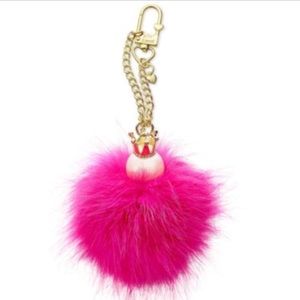 Betsey Johnson Crown Pom Pom Handbag Dangle- Pink